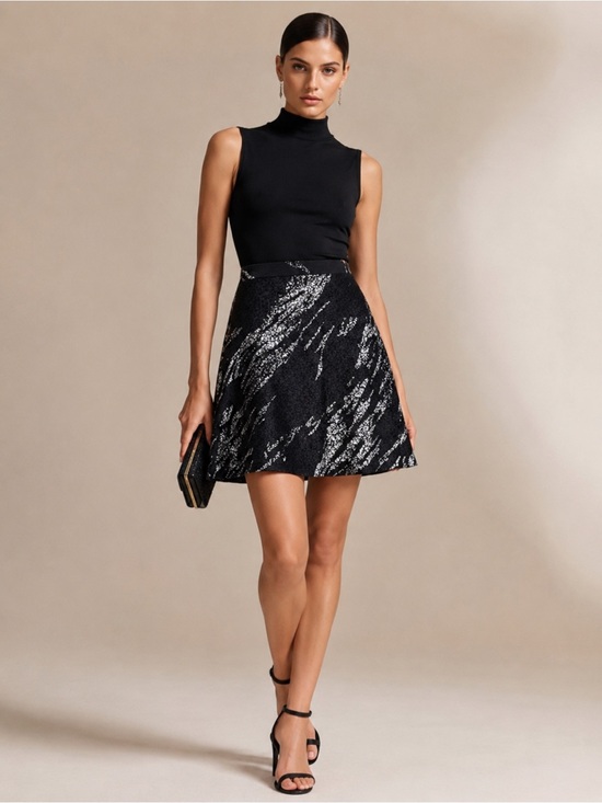 BCBGMaxAzria Dresses & Skirts - BCBGMAXAZRIA Karlie Black Jacquard A-Line Skater Skirt Women’s Small NWOT